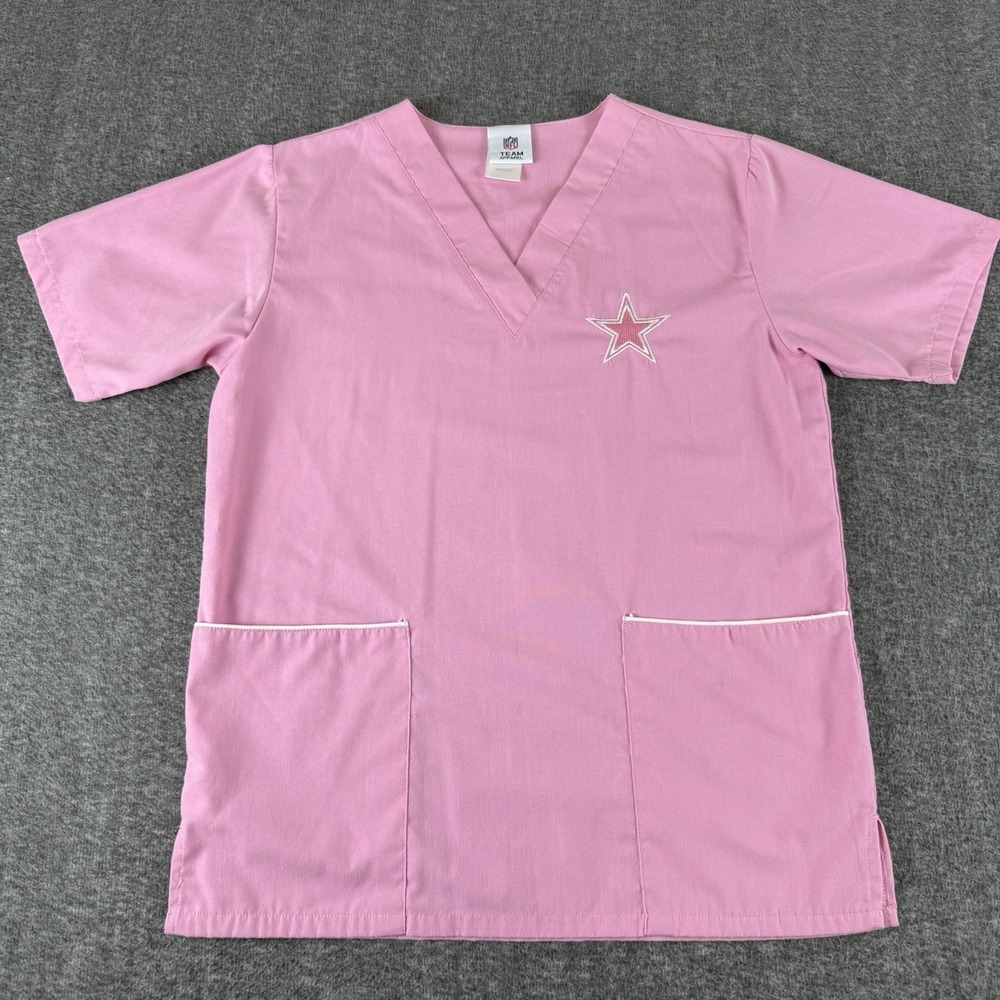 Dallas Cowboys Pink Scrub Top Womens XS NFL Team Apparel Nurse Medical Uniform